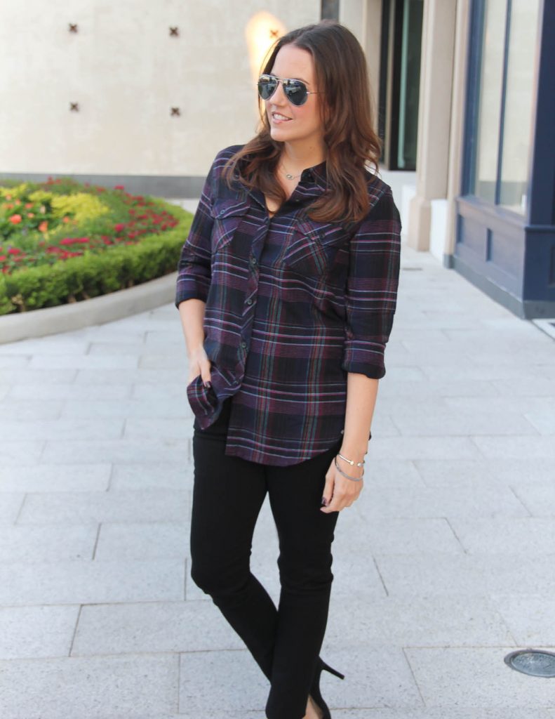 Fall Outfit | Black Plaid Top | Black Skinny Jeans | Lady in Violet | Houston Fashion Blogger