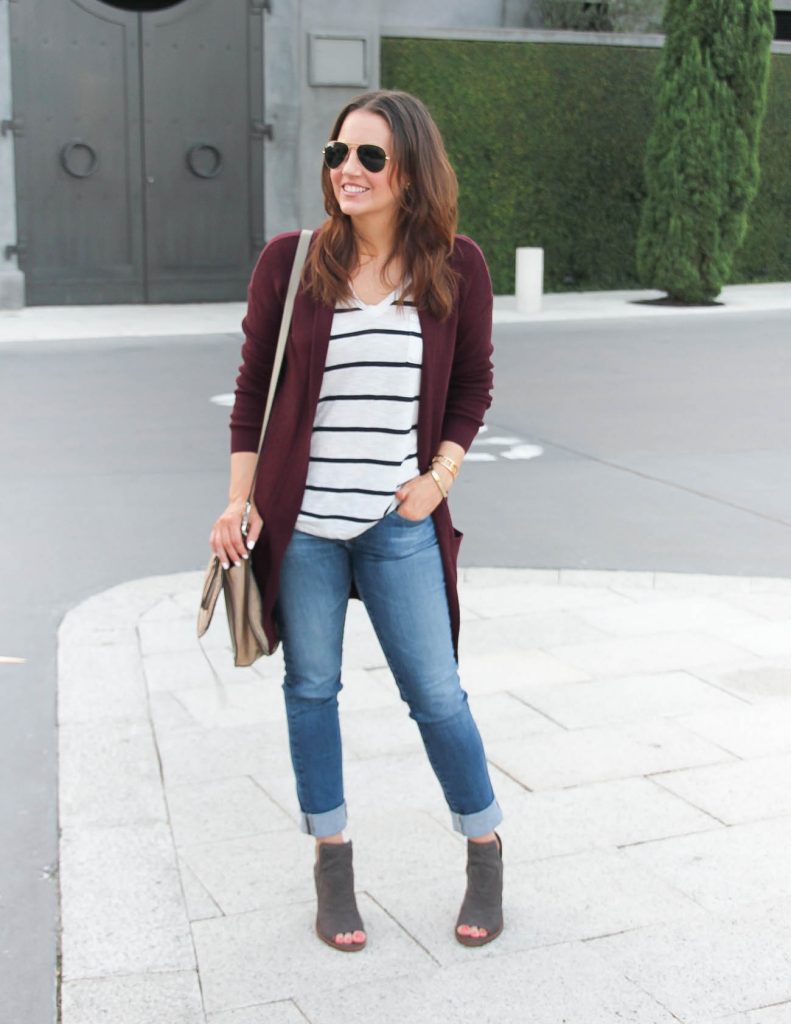 Casual Fall Outfit | Long Cardigan | Peep Toe Booties | Lady in Violet Fashion Blogger