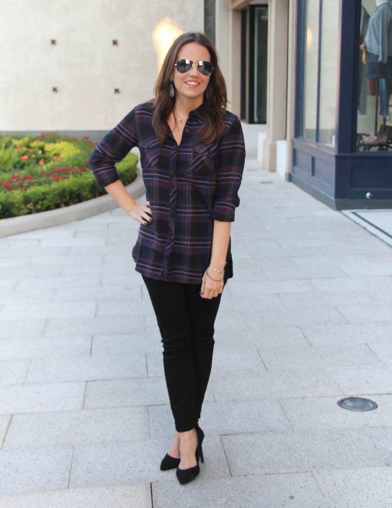 Fall Outfits | Dark Plaid Shirt | Black Skinny Jeans | Lady in Violet | Houston Fashion Blogger