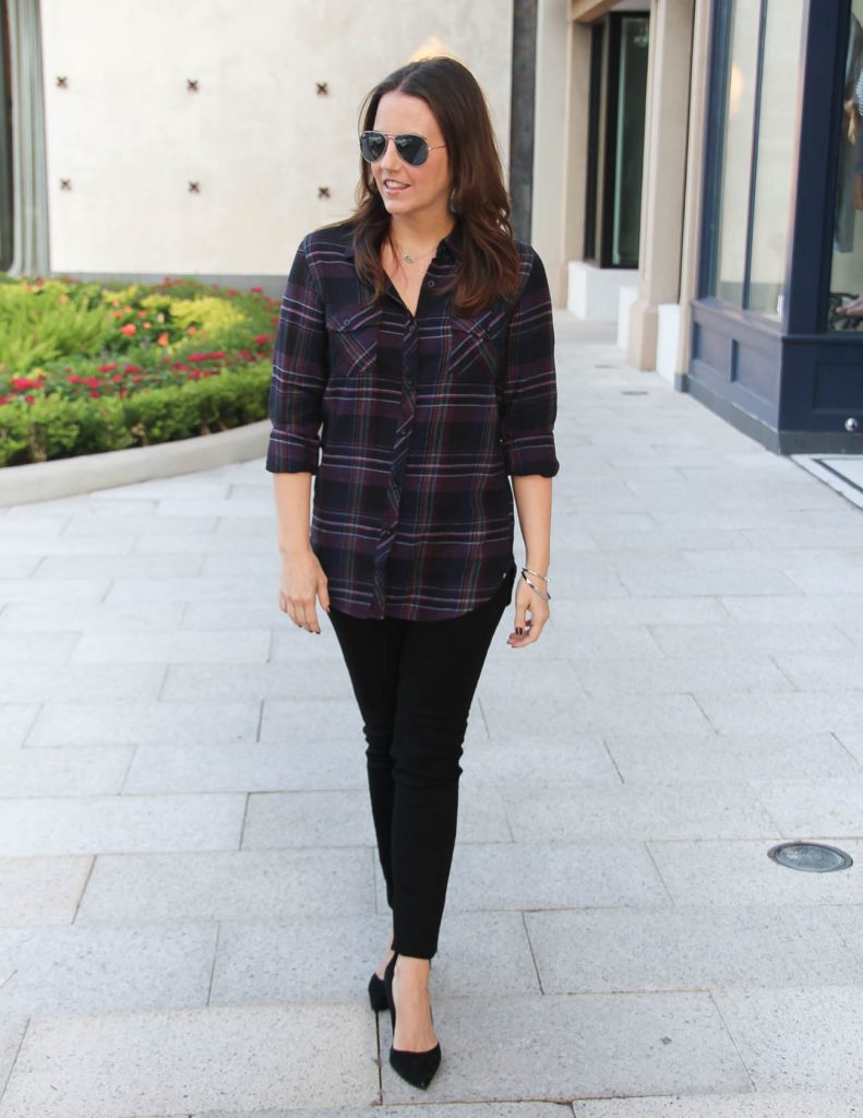 Casual Fall Outfit Idea | Dark Purple Plaid Shirt | Black Jeans | Lady in Violet | Houston Fashion Blogger