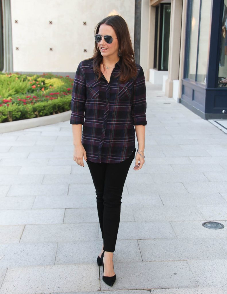 black and purple checkered shirt