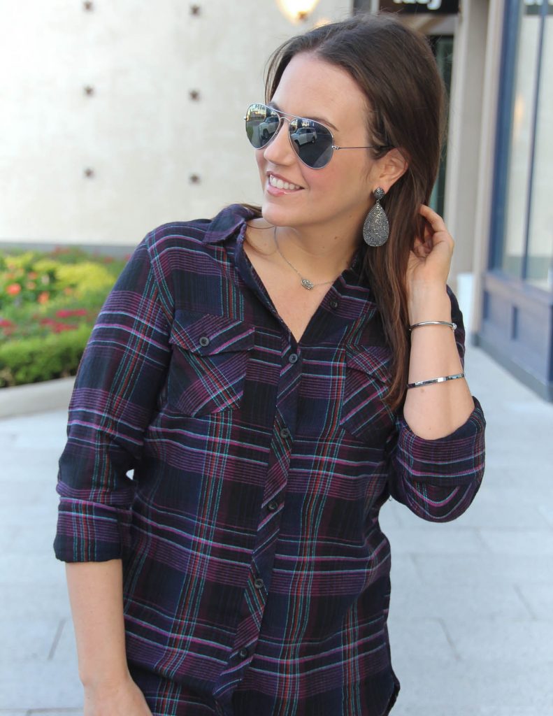 Baublebar Gunmetal Earrings | Statement Jewelry | Black Plaid Top | Lady in Violet | Houston Fashion Blogger