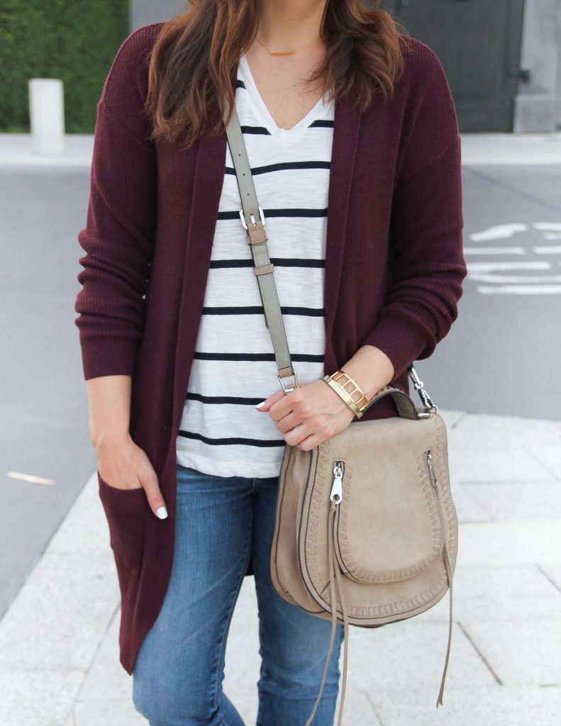 Fall Layered Outfit | Striped Tee | Long Cardigan | Lady in Violet | Houston Fashion Blogger