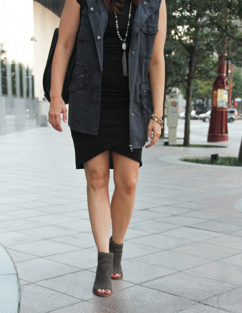Layered Fall Outfit | Gray Vest | Peep Toe Booties | Lady in Violet Houston Fashion Blog