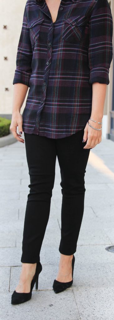 Fall Outfit Ideas | Black Plaid Shirt | Black Skinny Jeans | Lady in Violet Blog