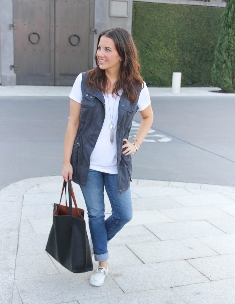 Casual Weekend Outfit | Gray Vest | Cuffed Jeans | Houston Fashion Blogger Lady in Violet