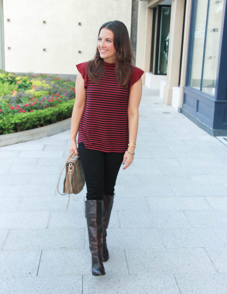 Fall Outfit | Striped Top | Brown Riding Boots | Lady in Violet Fashion Blog