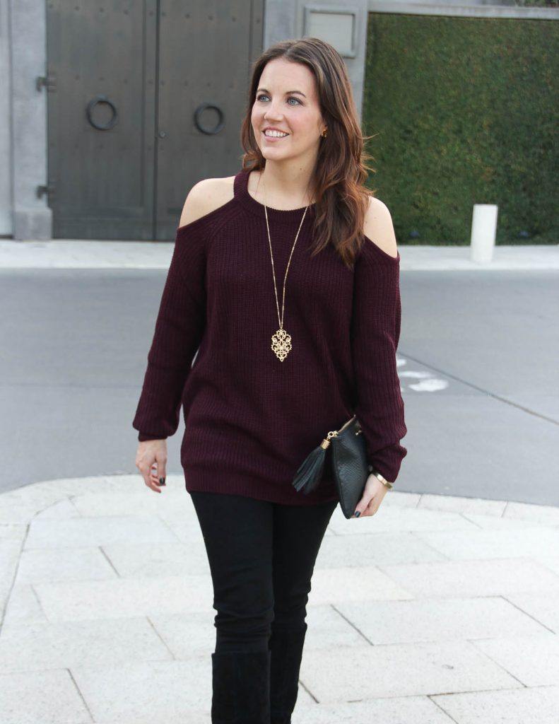 Dark purple sweater clearance outfit