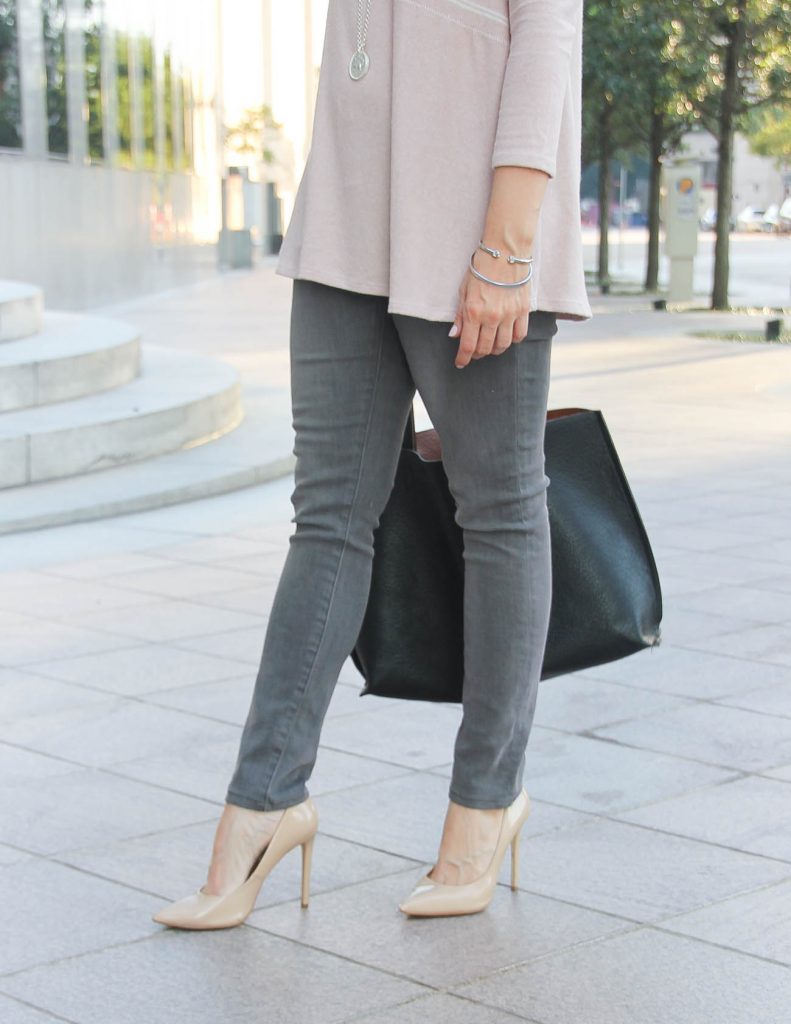 Casual Outfit | Gray Jeans under $100 | Silver Bangle | Lady in Violet Houston Fashion Blogger