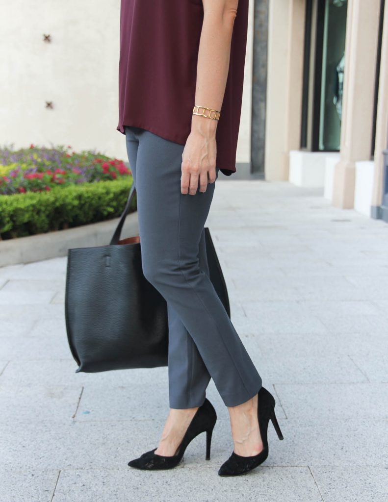 Fall Office Outfit | Gray Work Pants | Black Dorsay Heels | Houston Fashion Blog Lady in Violet