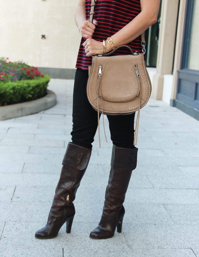 Fall Outfit | Brown Heeled Tall Boots | Saddle Crossbody Bag | Houston Fashion Blog Lady in Violet