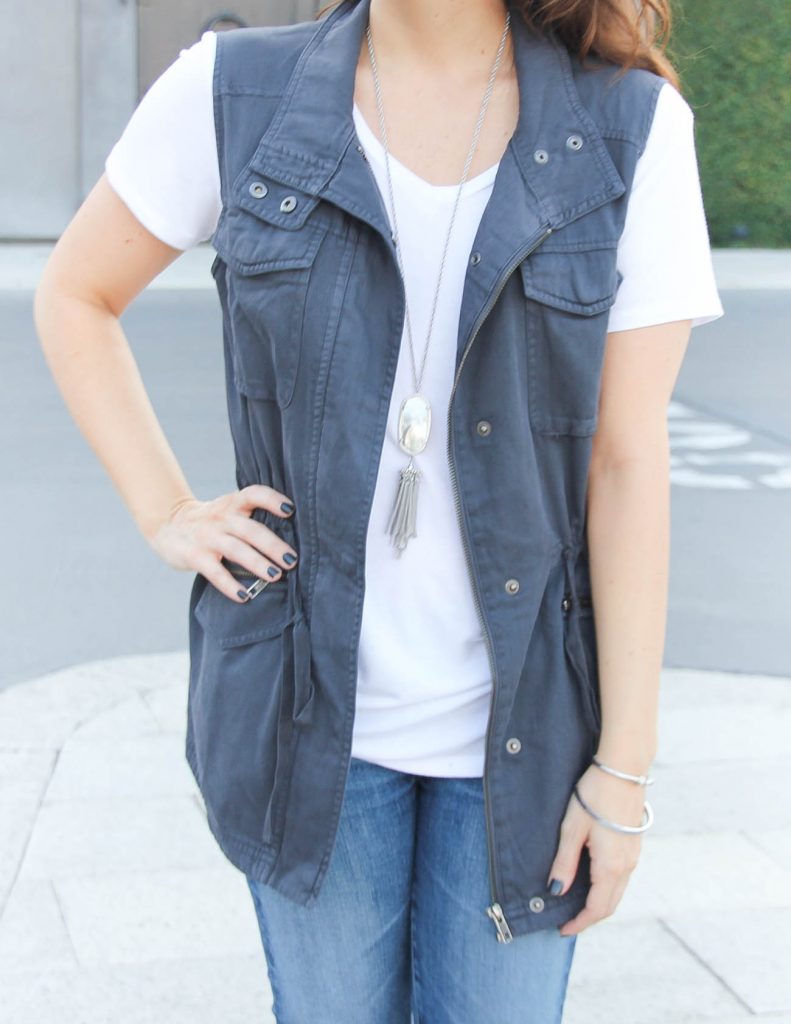 Fall Casual Outfit | Utility Vest | Kendra Scott Rayne Necklace | Lady in Violet Fashion Blog