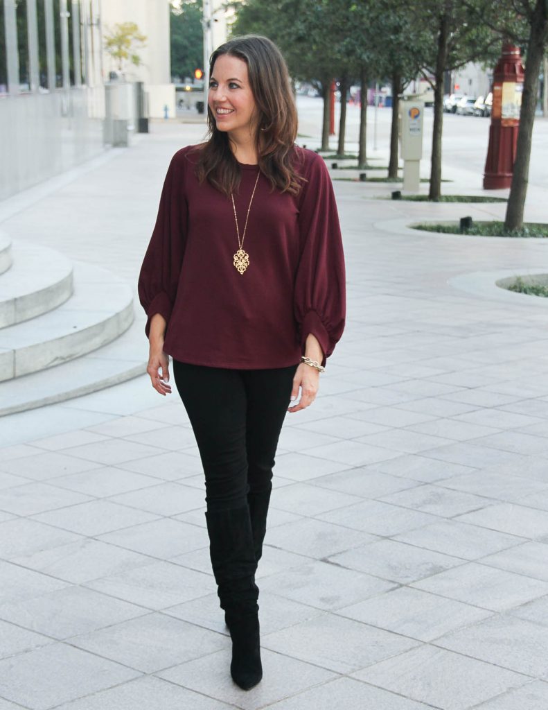 Holiday Party Outfit | Burgundy Sweater | Black Skinny Jeans | Houston Fashion Blogger Lady in Violet