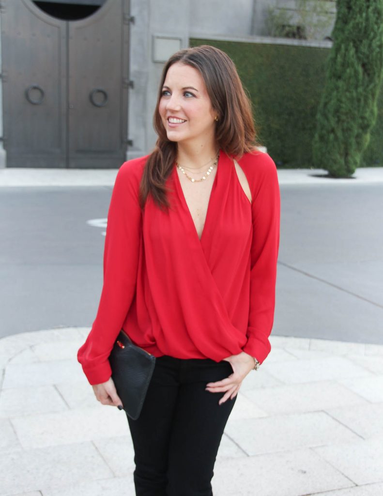 Holiday Party Outfit | Sexy Red Top | Gold Necklace | Lady in Violet Fashion Blog