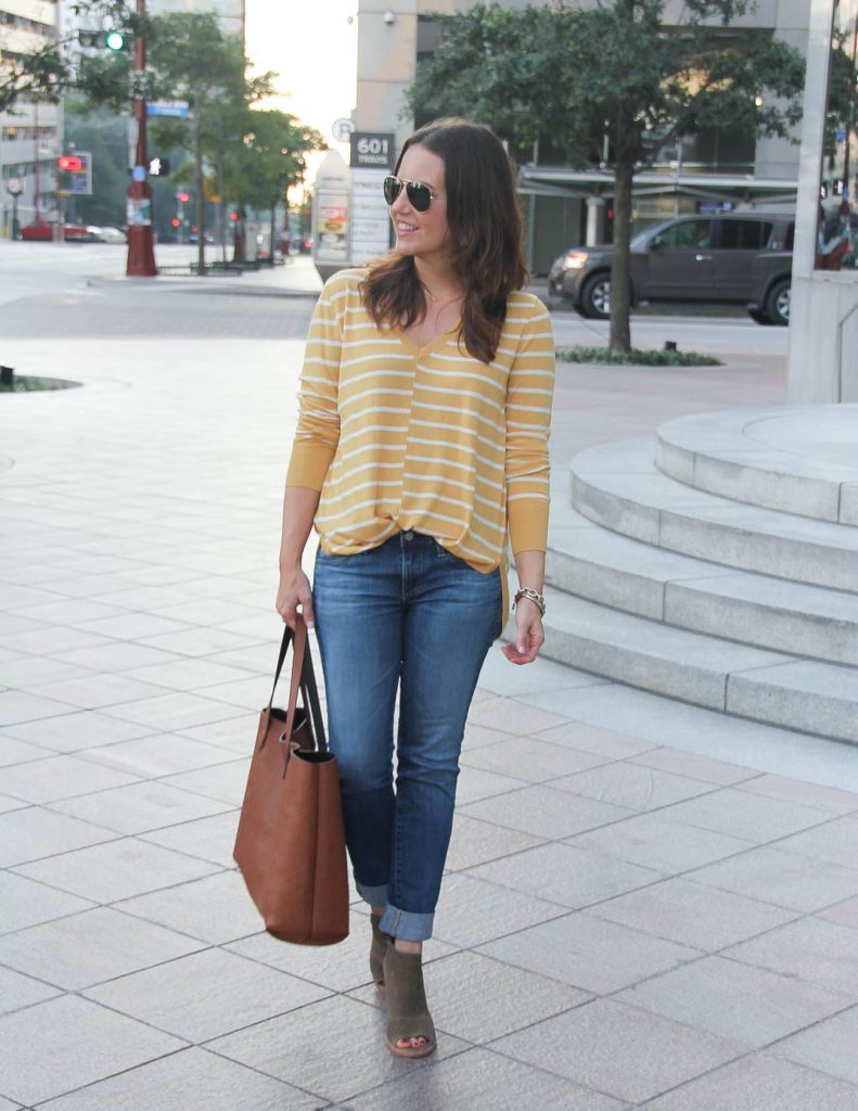 Fall Casual Outfit | Yellow Sweater | Cuffed Jeans | Houston Fashion Blogger Lady in Violet