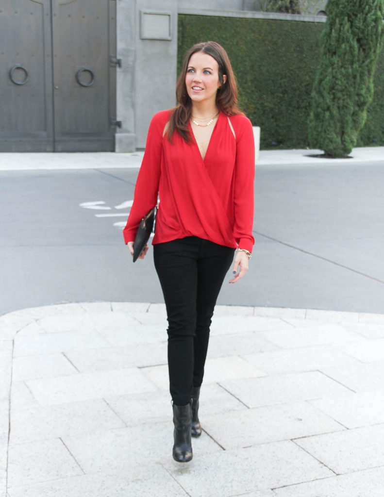 Holiday Outfit | Red Blouse | Black Jeans | Lady in Violet Fashion Blog