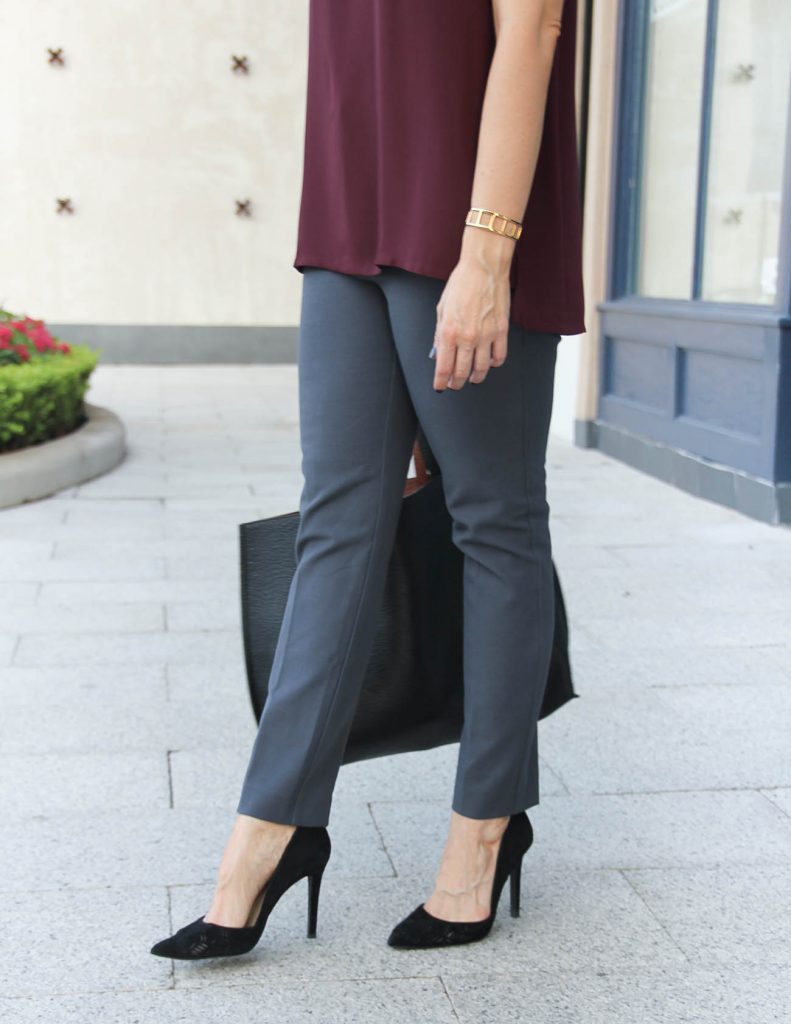 Office Outfit | Gray Work Pants | Comfortable Black Heels | Lady in Violet Fashion Blog