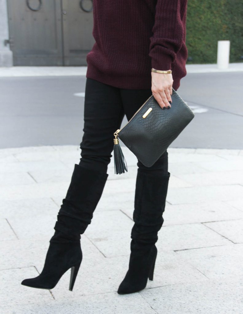 Suede Black Slouchy Boots | Hudson Jeans | Winter Outfit | Lady in Violet Fashion Blog