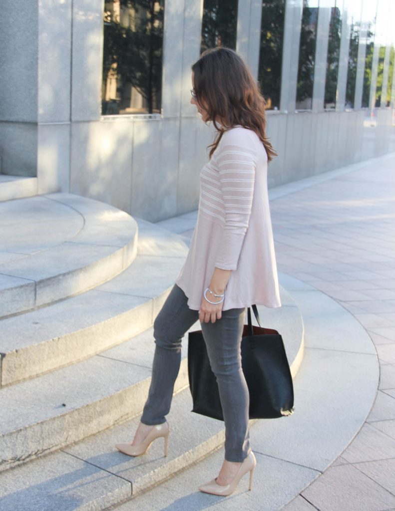 Winter Outfit | Pink Sweater | Gray Jeans | Lady in Violet Fashion Blog