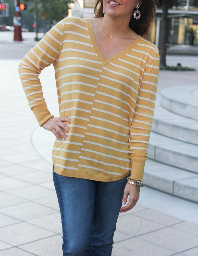 Casual Yellow Sweater for Fall | Baublebar Sugarfix Earrings | Lady in Violet Fashion Blog