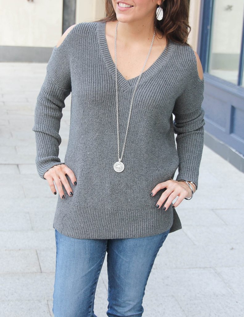 Gray Cold Shoulder Sweater | Julie Vos Necklace | Houston Fashion Blogger Lady in Violet