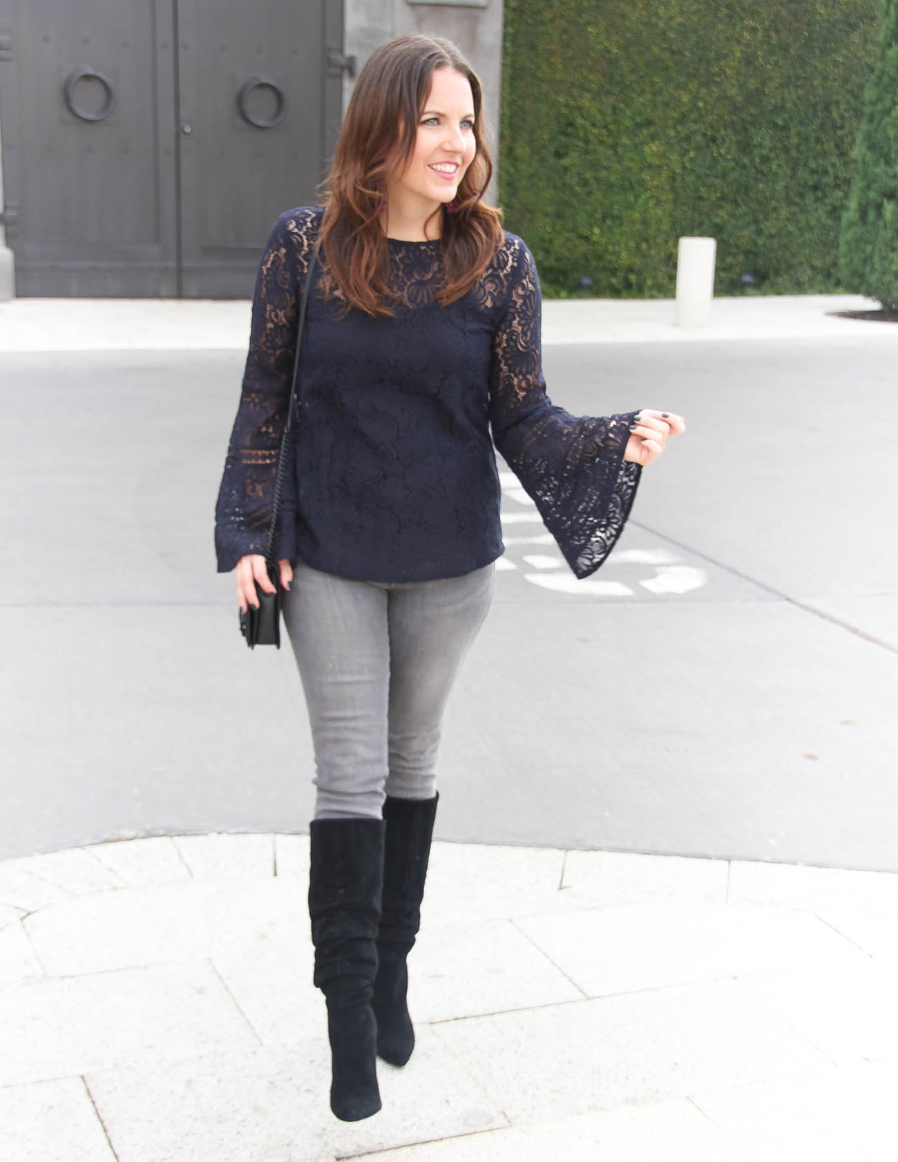 Lt Blue Sheer Lace Bell Sleeve Peasant Top main image 1