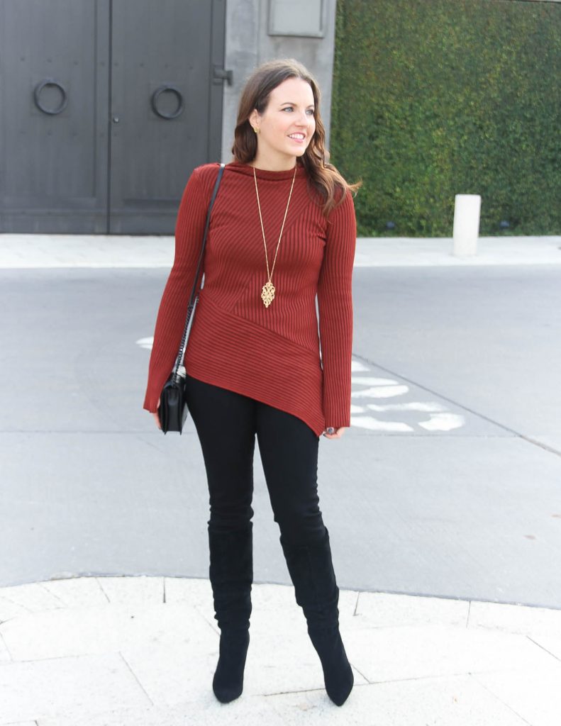 Winter Outfit | Asymmetrical Sweater | Black Skinny Jeans | Houston Fashion Blogger Lady in Violet