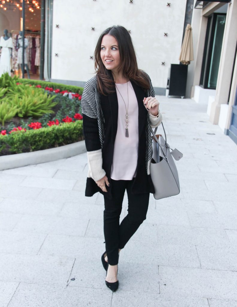 Winter Outfit | Striped Cardigan | Black Skinny Jeans | Houston Fashion Blogger Lady in Violet