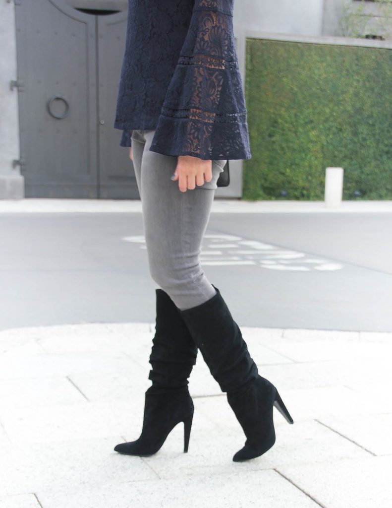 Winter Outfit | Black Suede Boots | Gray Skinny Jeans | Houston Fashion Blogger Lady in Violet