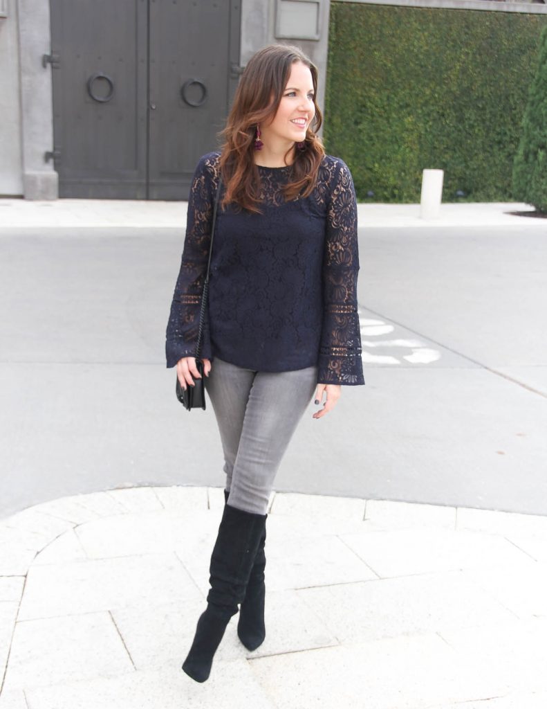 Fall Outfit | Lace Top | Black Boots | Houston Fashion Blogger Lady in Violet