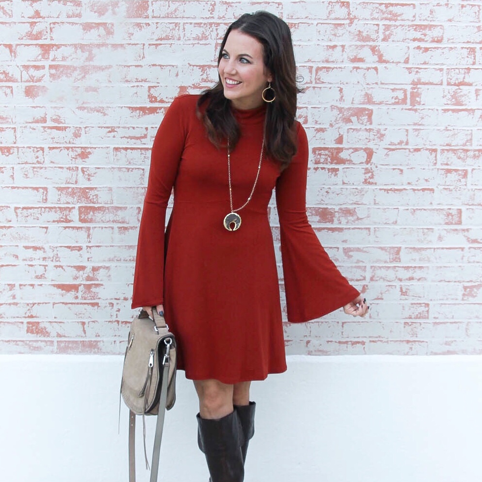 Fall Fashion | Orange Bell Sleeve Dress | Houston Fashion Blogger Lady in Violet