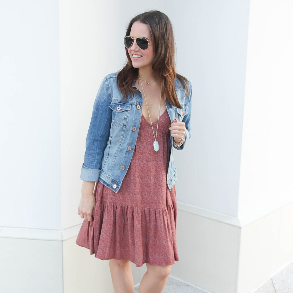 Fall Outfit | Sundress with Denim Jacket | Houston Fashion Blogger | Lady in Violet