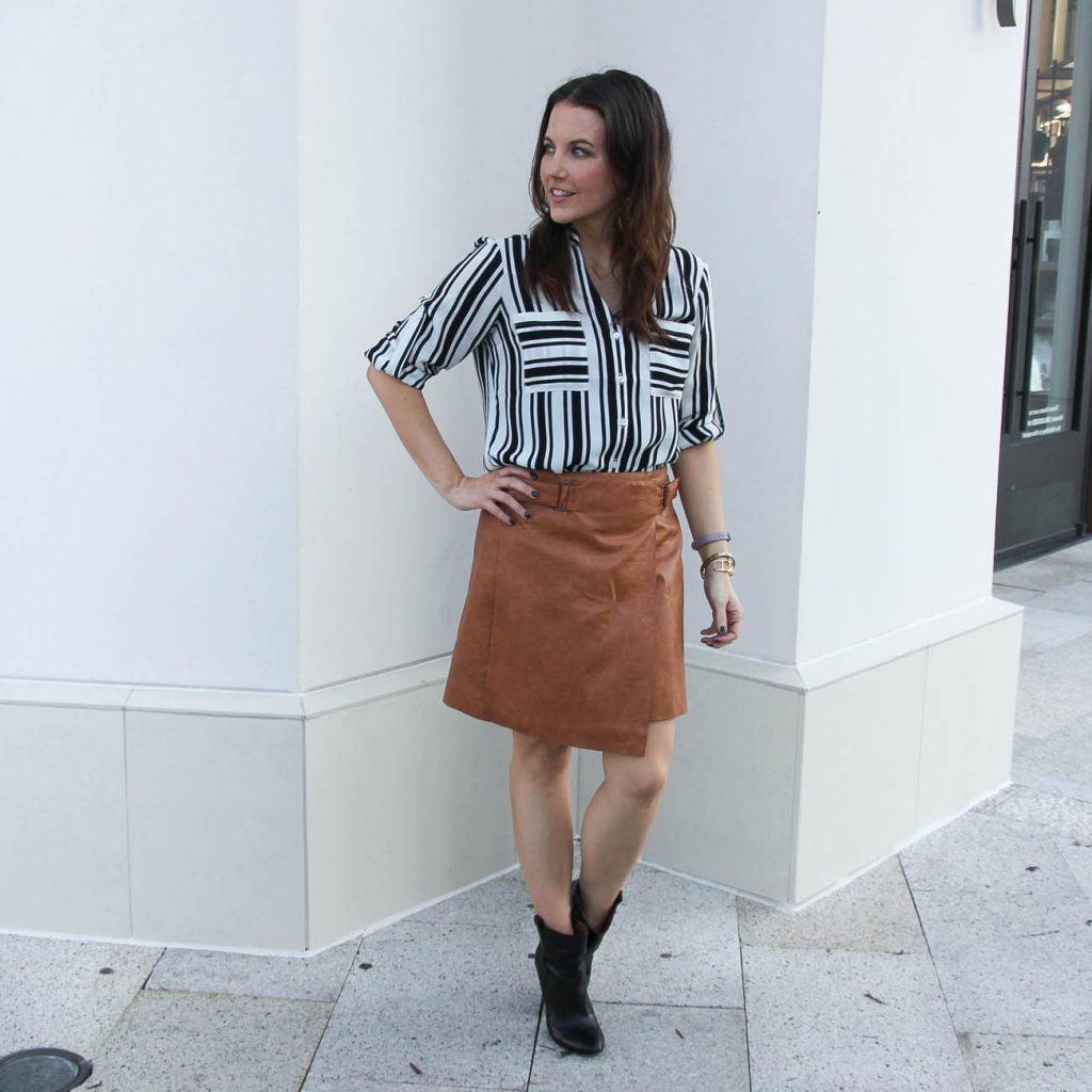 Fall Work Outfit | Leather Skirt | Striped Blouse | Lady in Violet Fashion Blog