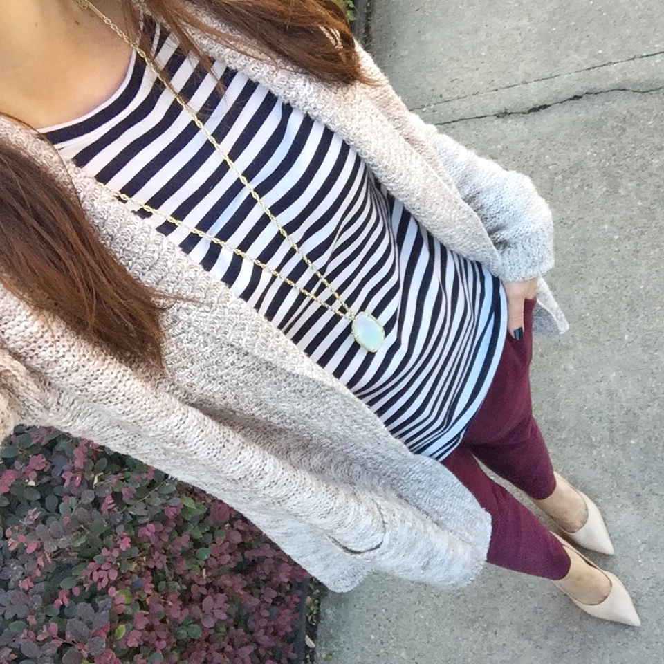 Fall Work Outfit | Striped Tee | Burgundy Pants | Houston Fashion Blog Lady in Violet