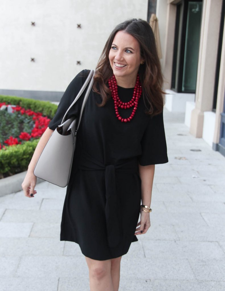 Black Work Dress | Red Necklace | Tory Burch Tote Bag | Houston Fashion Blogger Lady in Violet