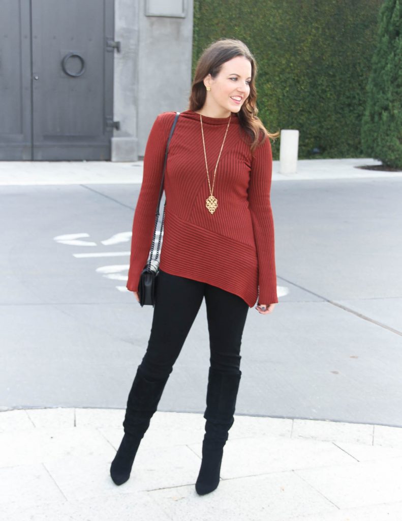 Fall Outfit Idea | Dark Orange Sweater | Black Jeans | Houston Fashion Blog Lady in Violet