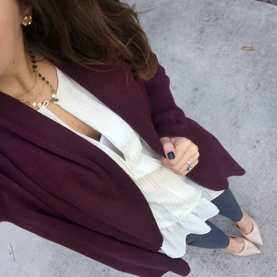 Office Outfit | Gray Slacks | Burgundy Cardigan | Houston Fashion Blog Lady in Violet