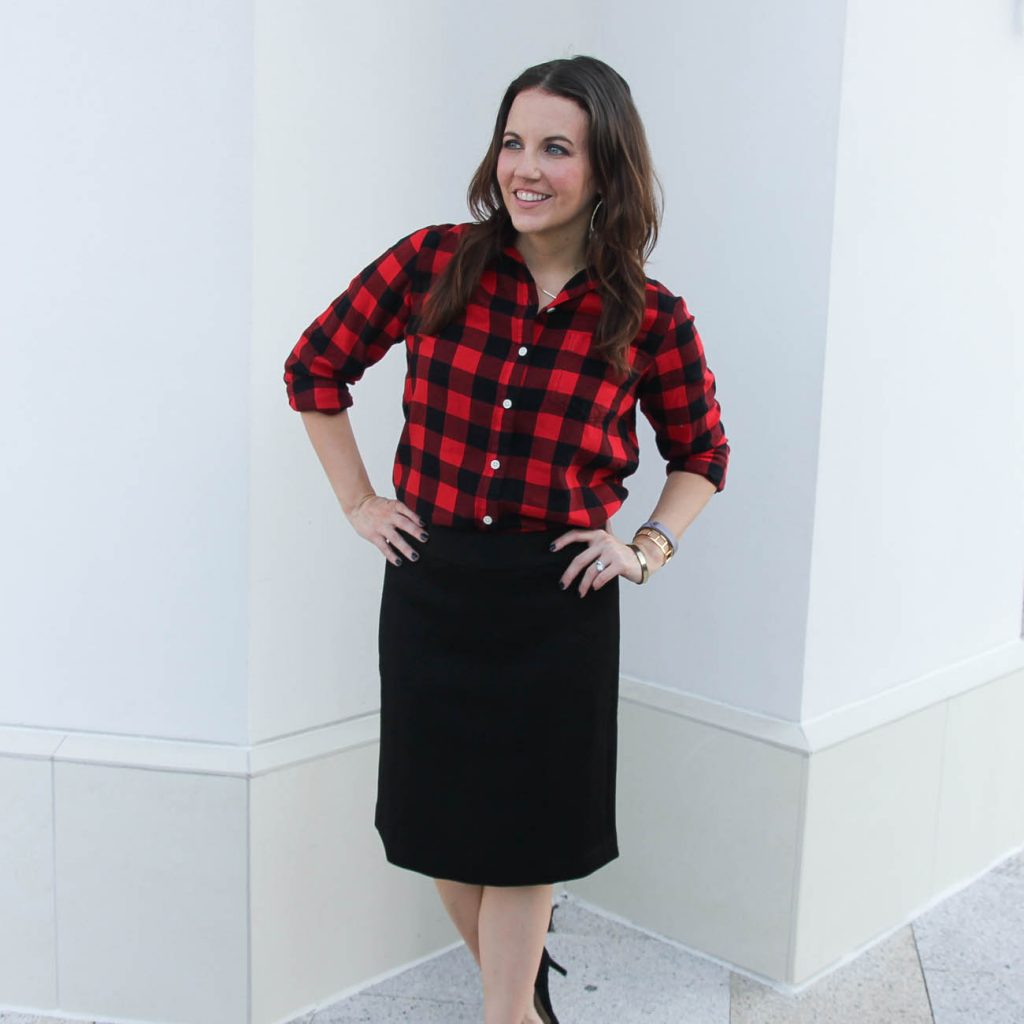 Work Outfit | Red and Black Plaid | Pencil Skirt | Houston Fashion Blogger Lady in Violet