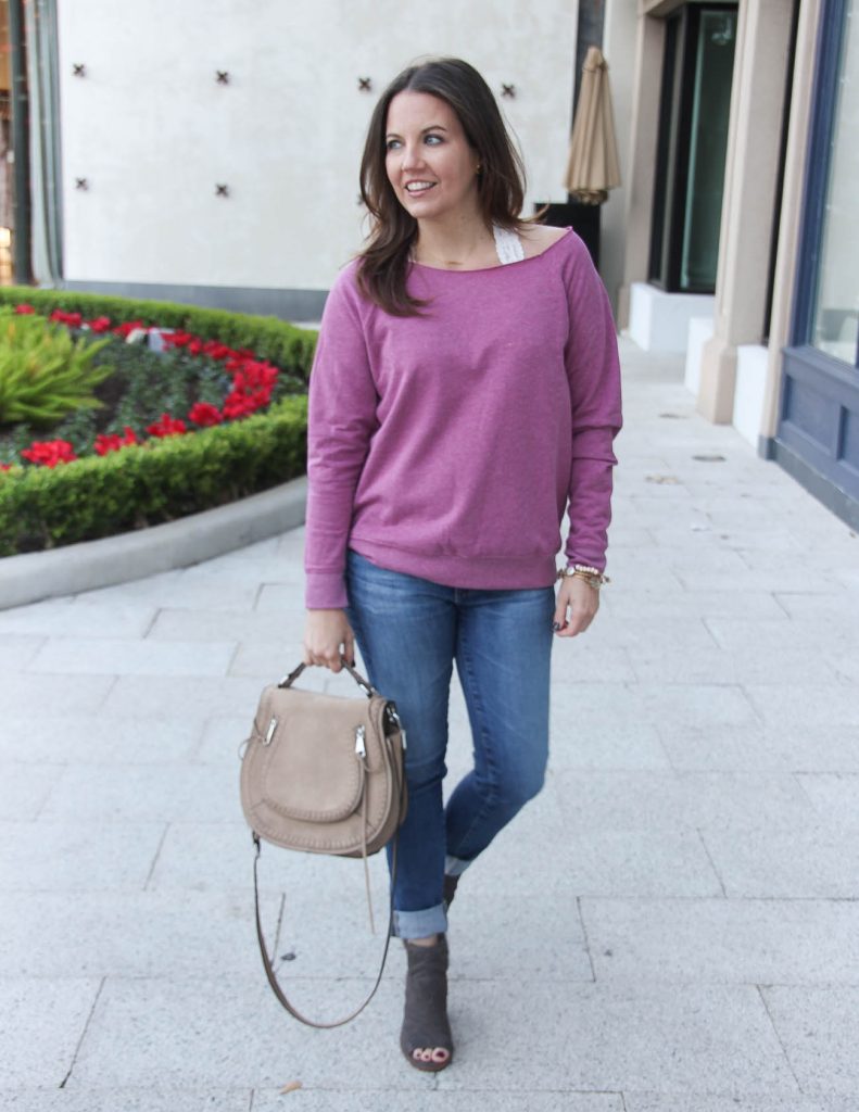 Casual Winter Outfit | Slouchy Sweatshirt | Cuffed Jeans | Houston Fashion Blogger Lady in Violet