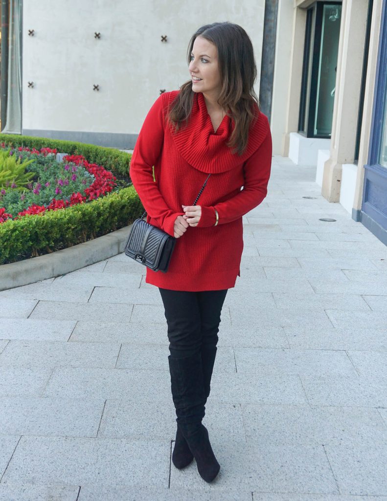 Winter Outfit | Red Christmas Sweater | Black Jeans | Houston Fashion Blogger Lady in Violet