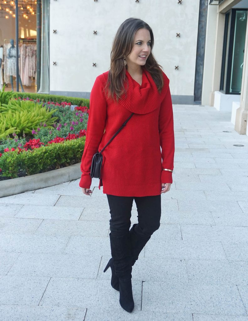 Casual Winter Outfit | Red Sweater | Black Boots | Houston Fashion Blogger Lady in Violet