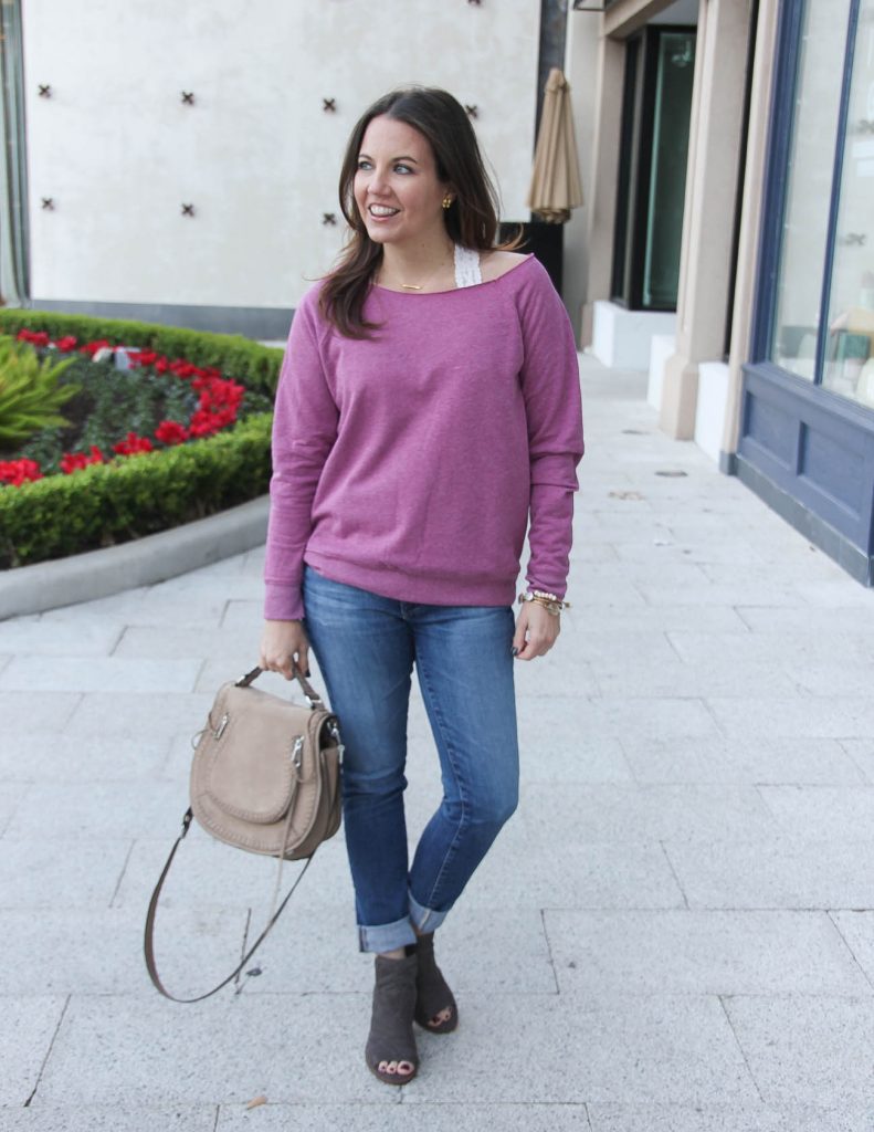 Fall Outfit | Slouchy Sweater with lace bralette | Houston Fashion Blogger Lady in Violet