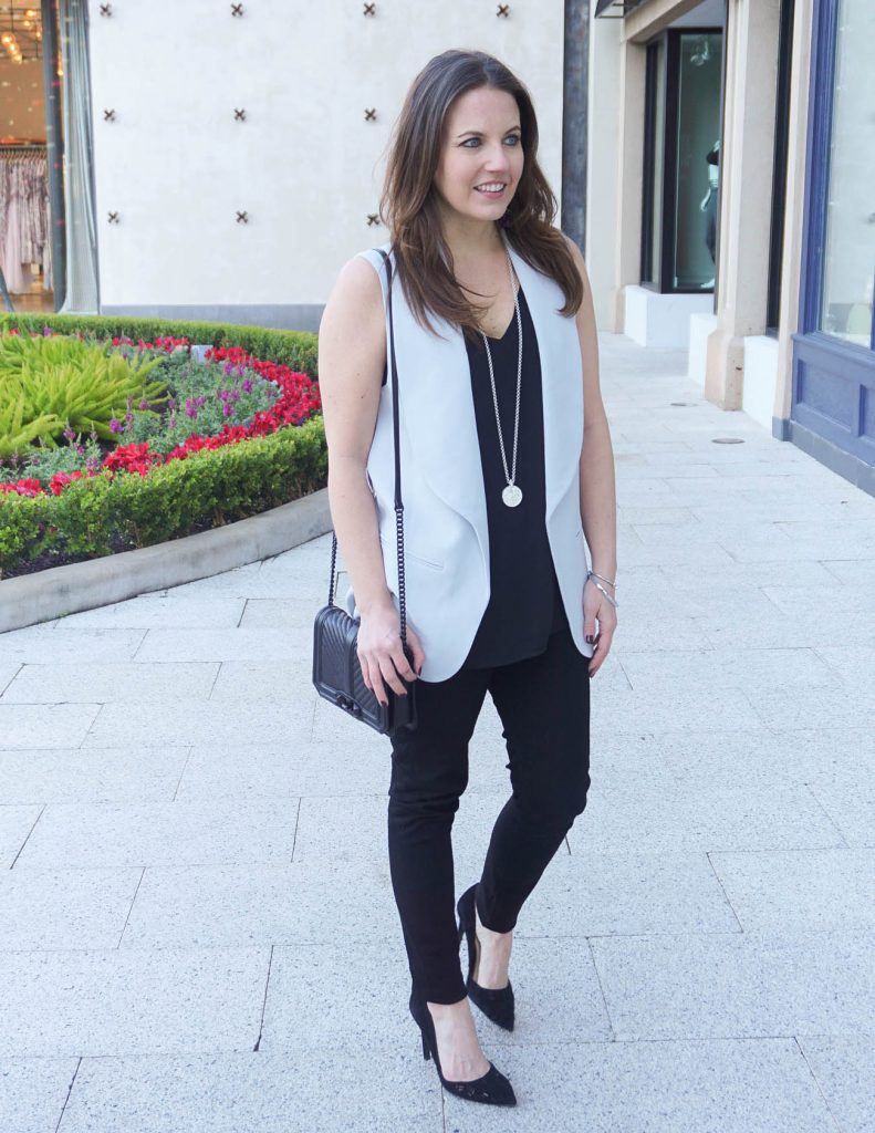 Casual NYE Outfit | Black Skinny Jeans | Gray Vest | Houston Fashion Blogger Lady in Violet