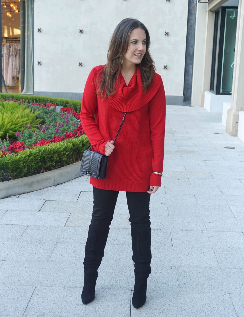 Winter Outfit | Red Cowl Neck Sweater | Black Skinny Jeans | Houston Fashion Blogger Lady in Violet