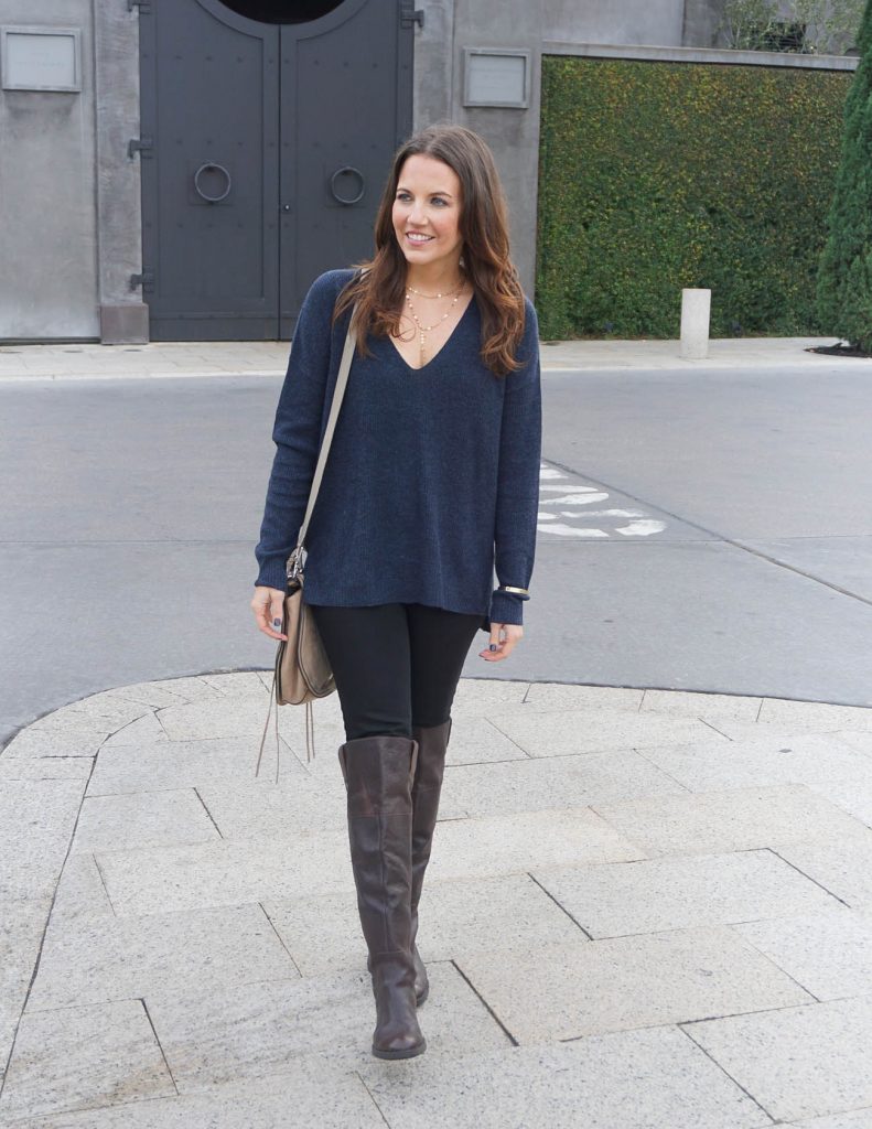 Casual Outfit | Navy Sweater | Brown OTK Boots | Houston Fashion Blogger Lady in Violet