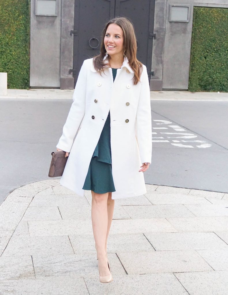 Winter Outfit | Ivory Wool Coat | Teal Dress | Houston Fashion Blogger Lady in Violet