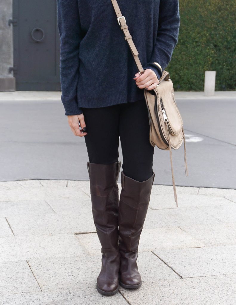 Winter Outfit | Black Jeans | Brown over the knee boots | Houston Fashion Blogger Lady in Violet