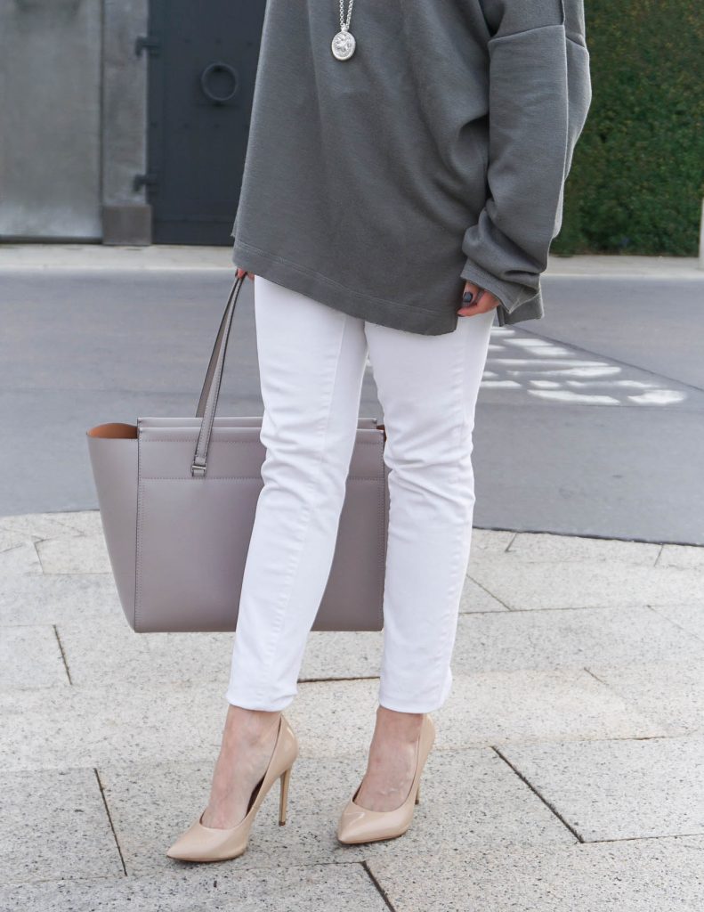 Winter Outfit | White Skinny Jeans | Nude Heels | Houston Fashion Blogger Lady in Violet