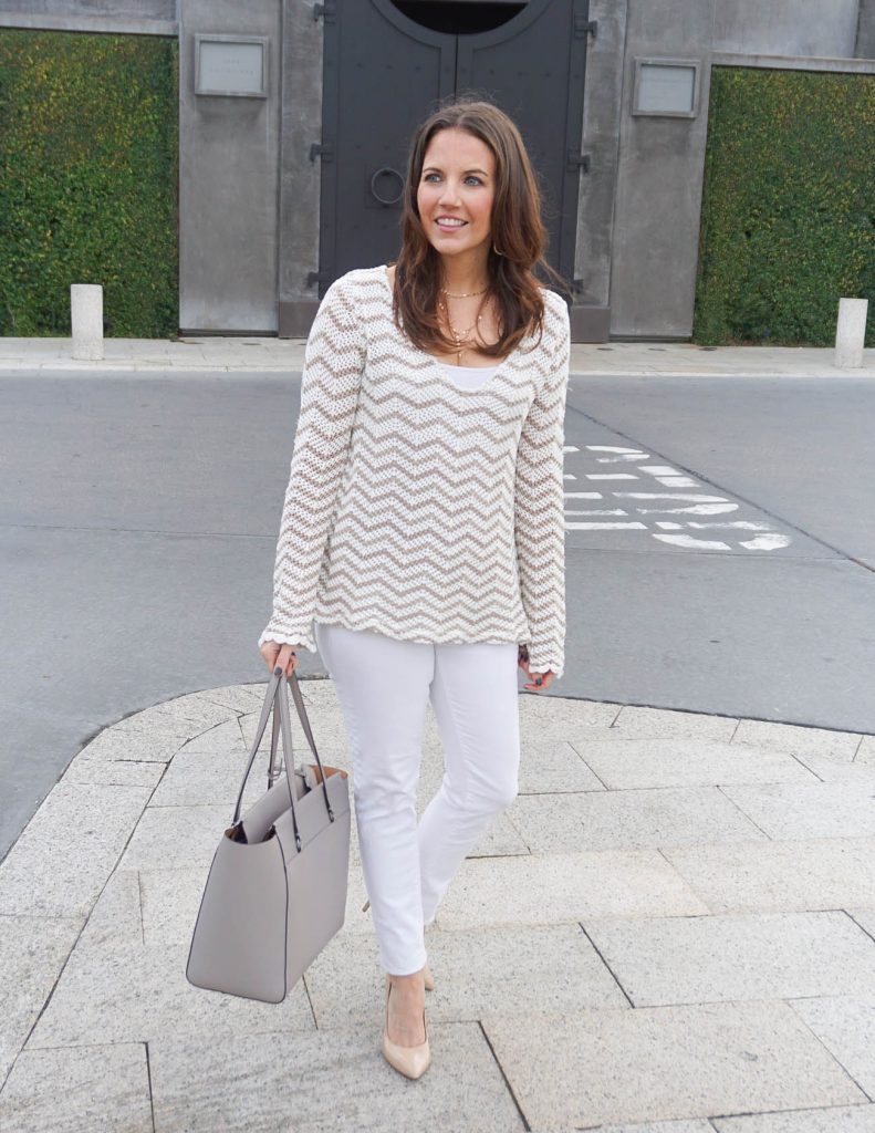 How To Wear winter white | Striped Sweater | Houston Fashion Blogger Lady in Violet