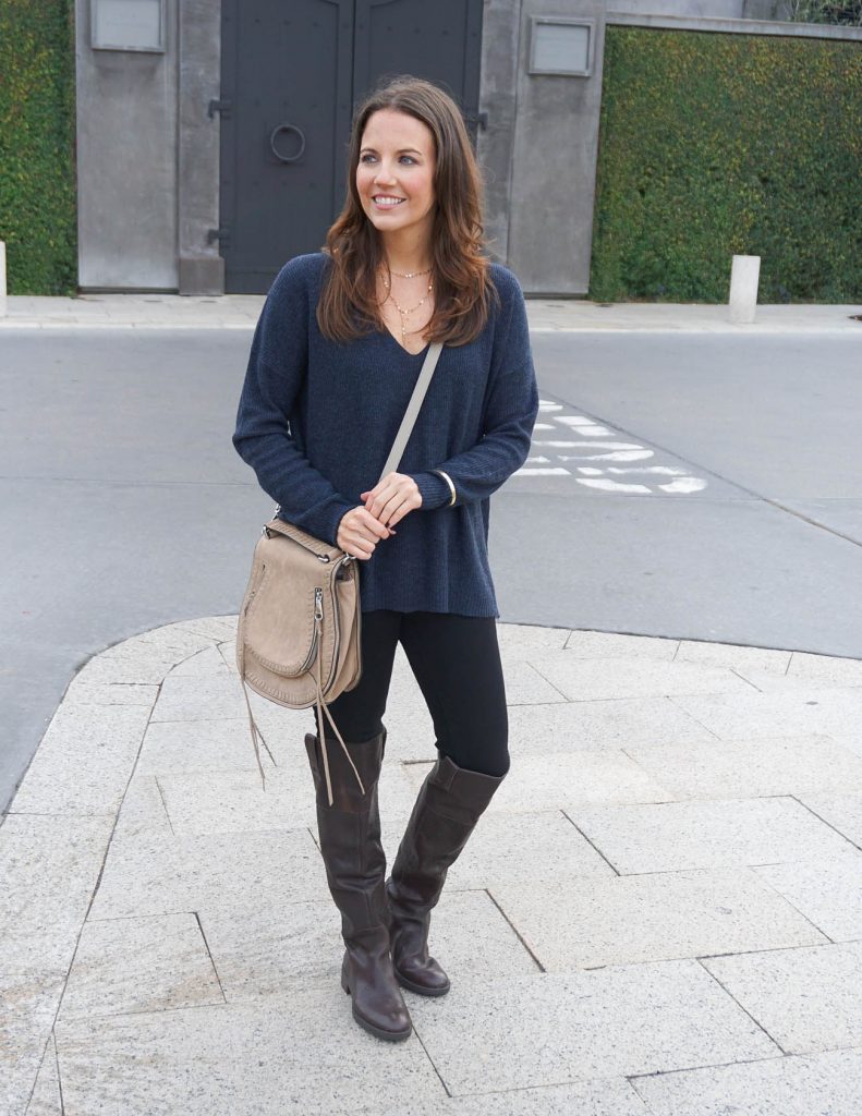 Casual Fall Outfit | Navy Sweater | Brown OTK Boots | Houston Fashion Blogger Lady in Violet